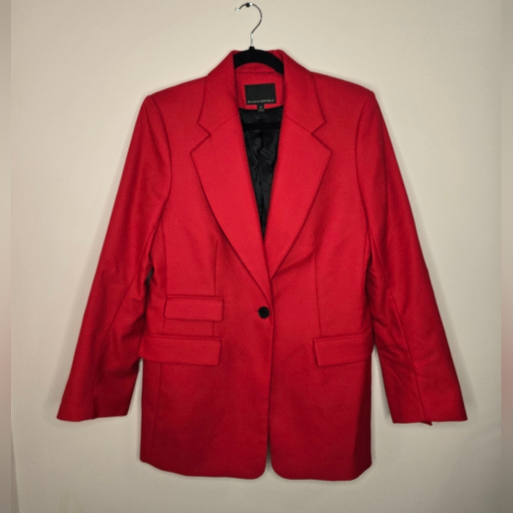 Banana Republic Blazer One Button Oversized Lido Sculpted Italian Wool Red